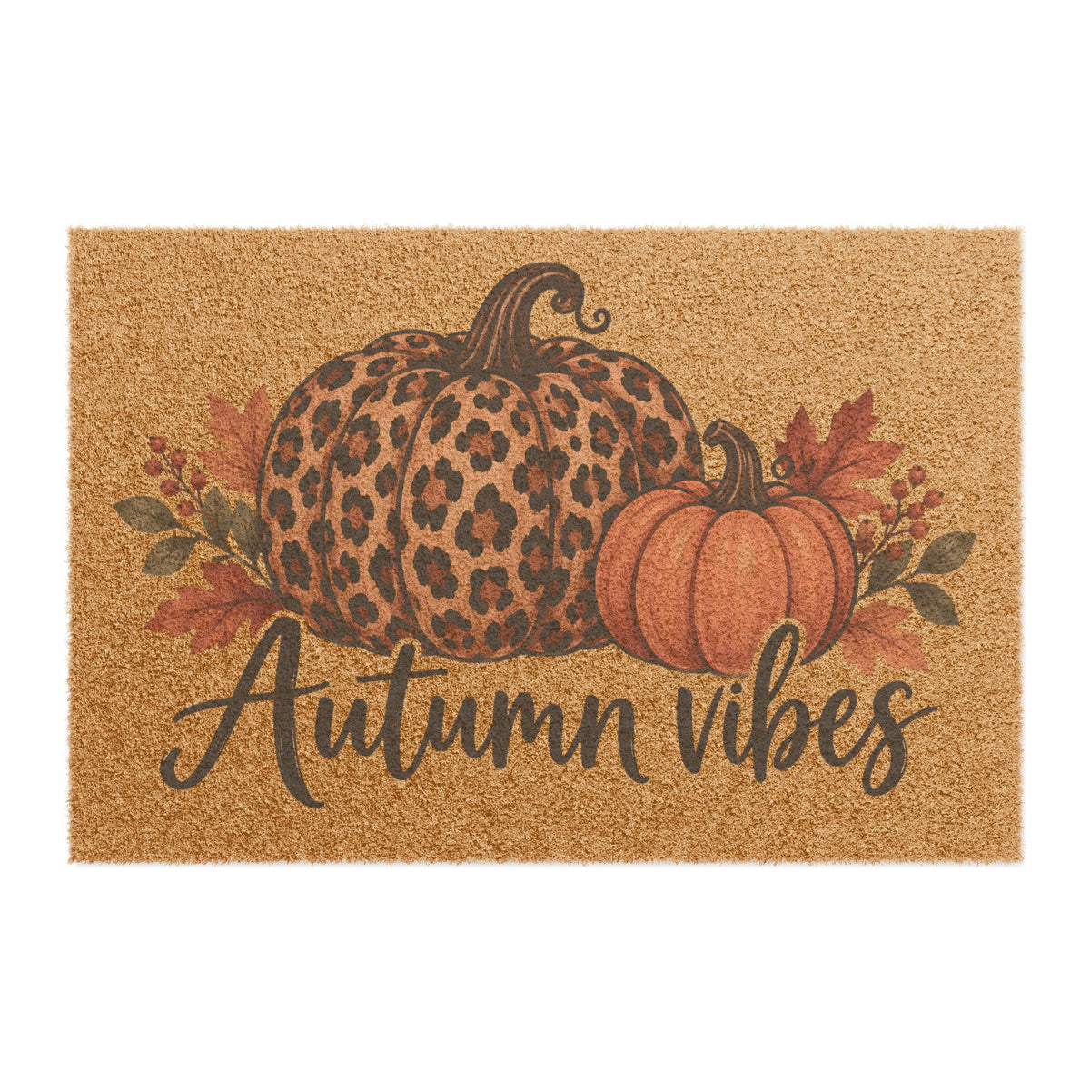 Doormat - Autumn Vibes Pumpkin Welcome Mat (Leopard Print Accent)