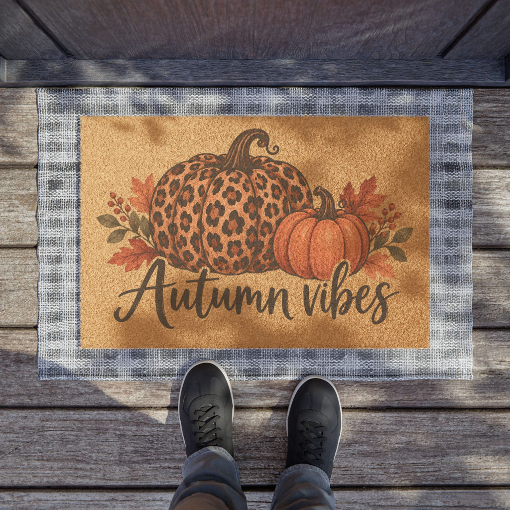 Doormat - Autumn Vibes Pumpkin Welcome Mat (Leopard Print Accent)